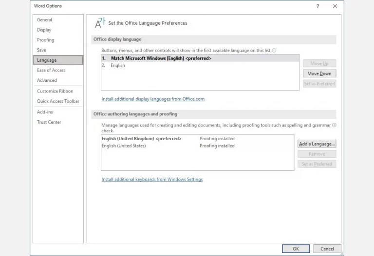 microsoft office language