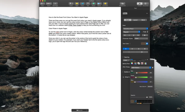 Apple Pages Colour Picker