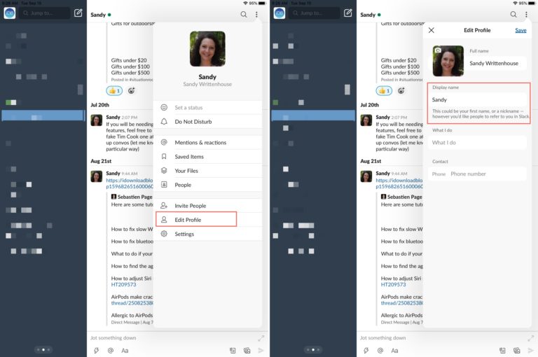 Change Slack Display Name iPad