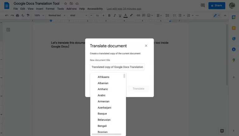 Google Docs Translated Document