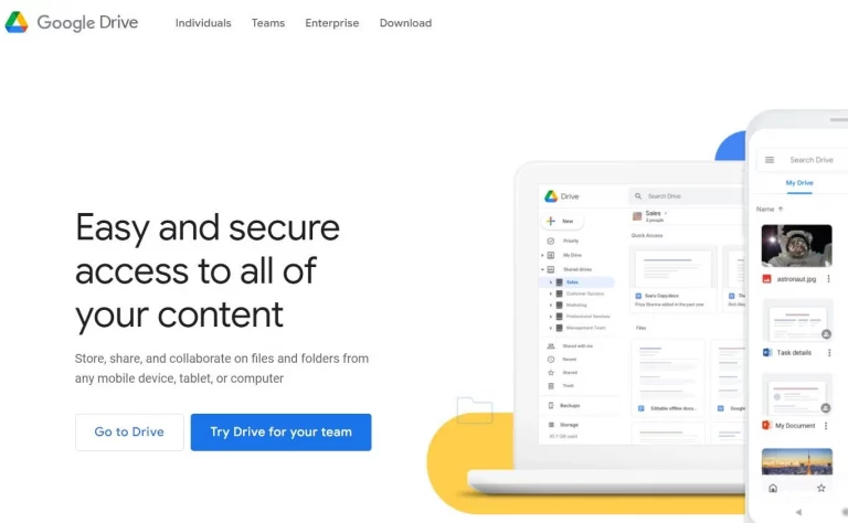 Google drive homepage
