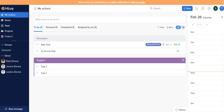 Hive my actions page