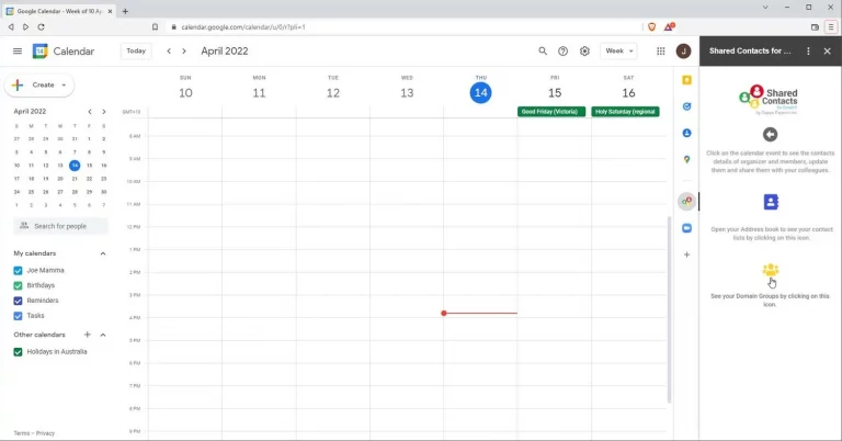 Shared Contacts for Google Calendar Screenshot