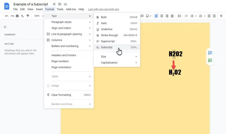 Subscript Google Docs