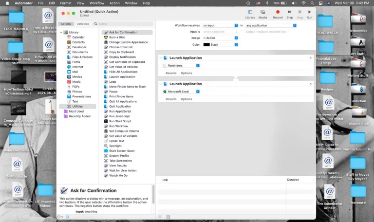 Two Launch Application actions added to Automator workflow