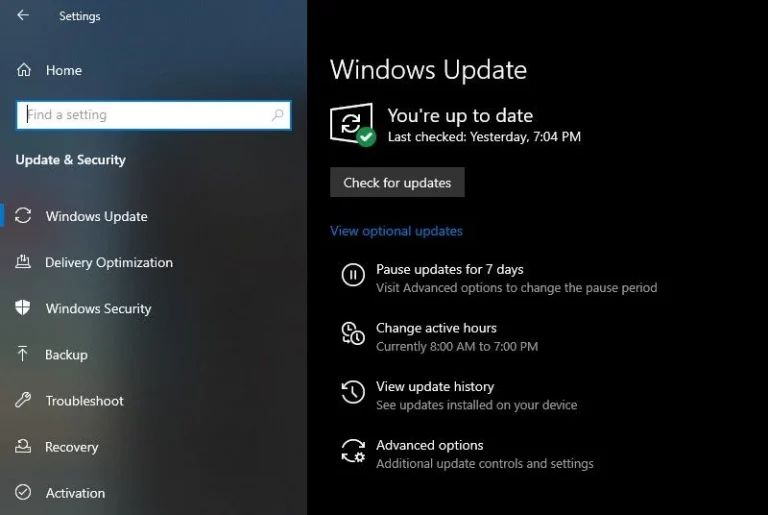 Update Settings in Windows 10 2