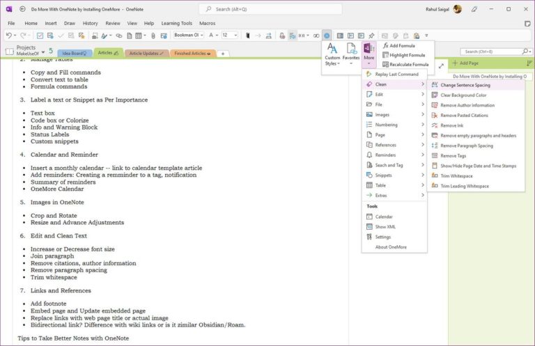 clean text with OneMore
