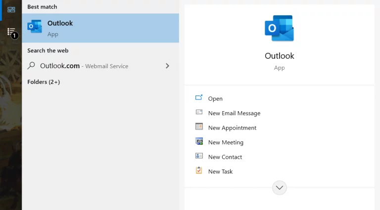 outlook search menu