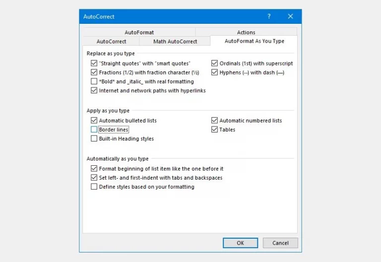 word autocorrect options