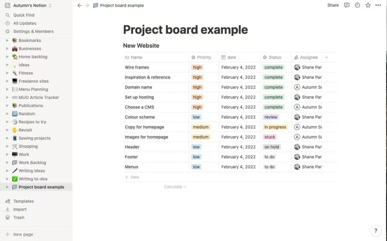 7 Features Project board Notion
