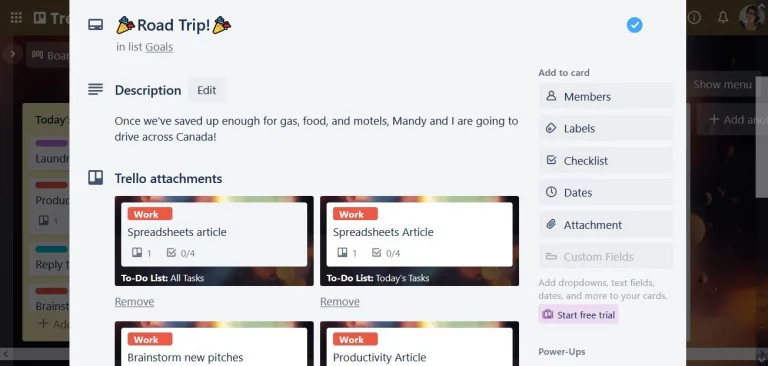 A Goal in Trello with related task cards attached 2