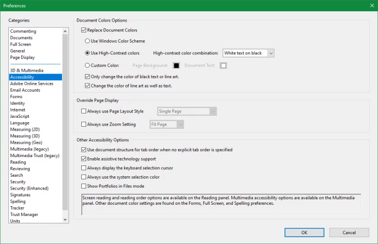 Adobe Reader Color Contrast Option