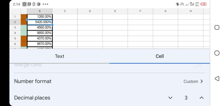 Decimal places format Google Sheets