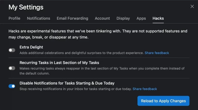 Disable Notifications for Tasks Starting Today on Asana