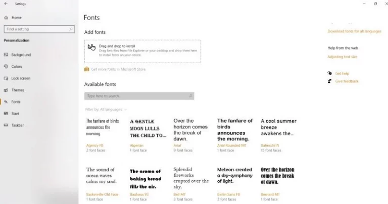Install fonts via PC settings