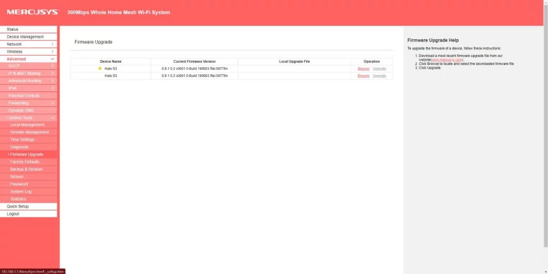 Mercusys S3 Halo Firmware Upgrade page