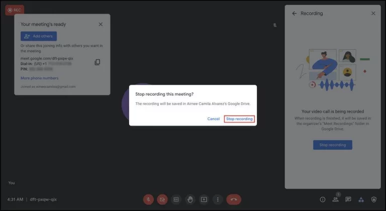 google meet recording stop