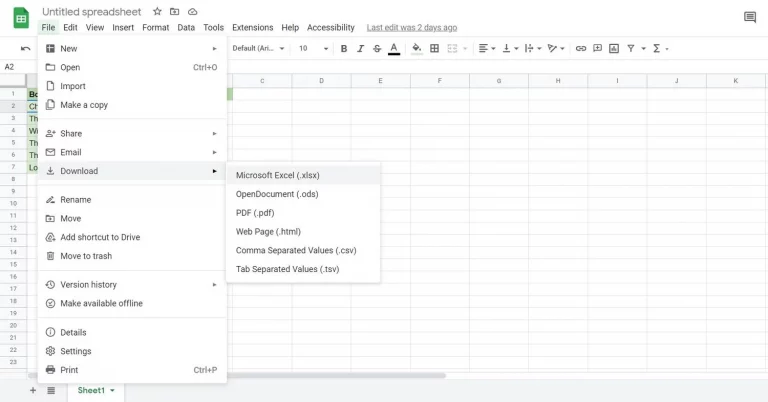 google sheets download