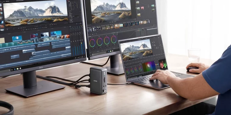 laptop docking station in action