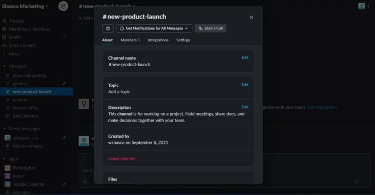 slack channel description