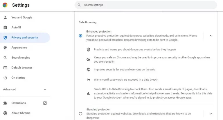 10 Enabling Enhanced Protection in Chrome Security Settings