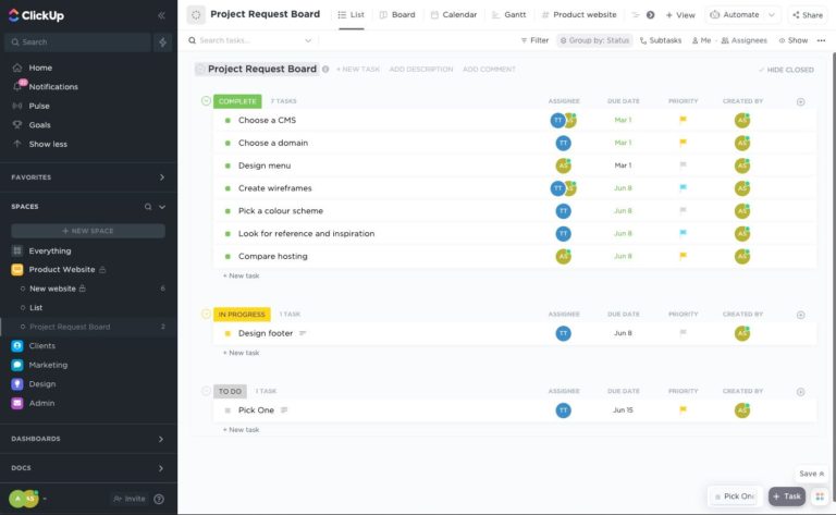 ClickUp Communication Tasks