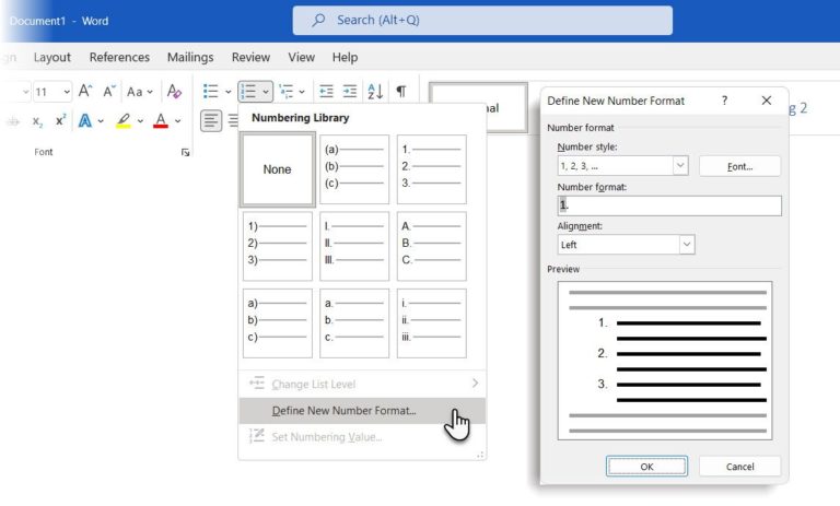 Word Define Number Format