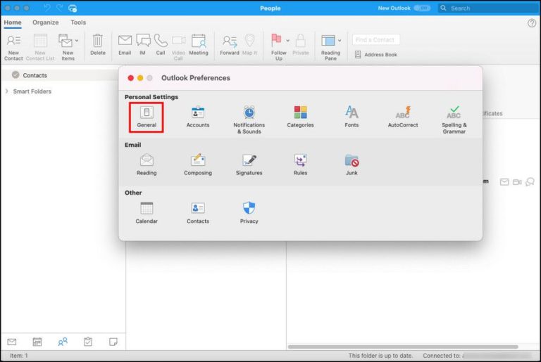 mac outlook preferences general