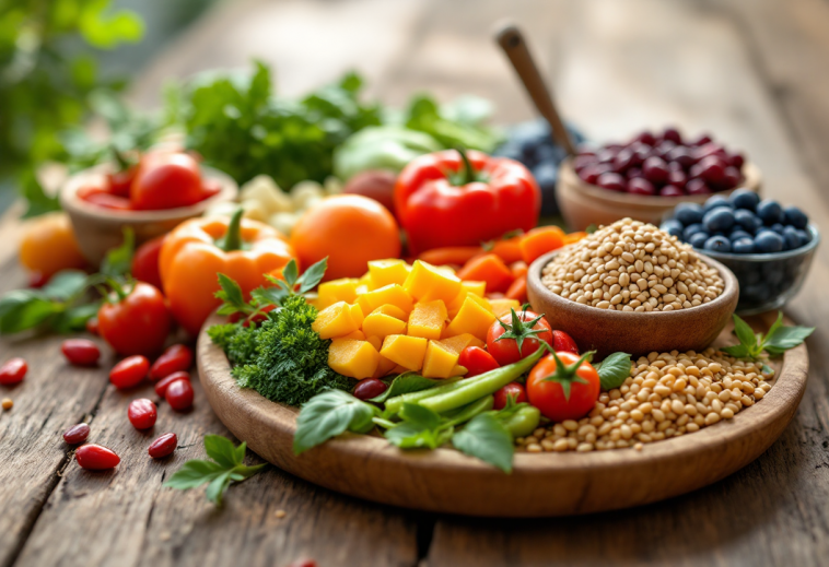 Piatto sano con alimenti ricchi di fibre per la salute del colon