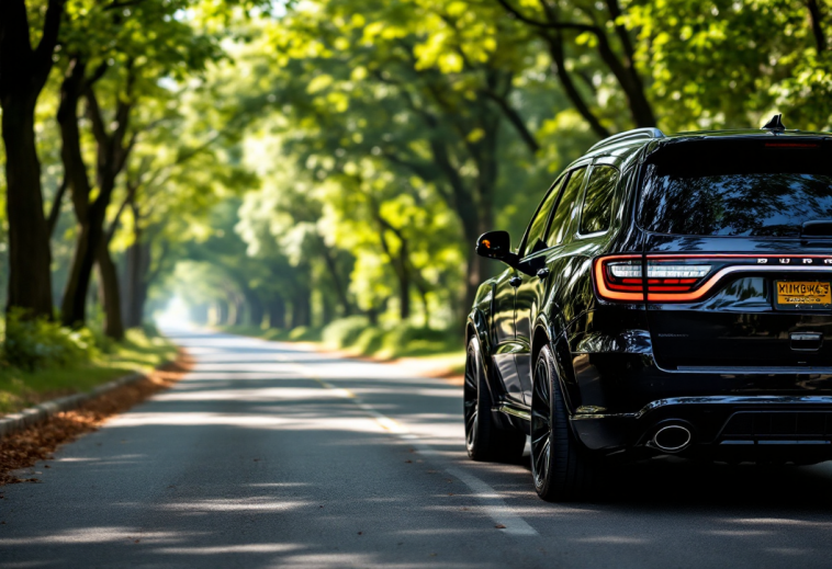 Amadeus sorride accanto al suo nuovo SUV elegante